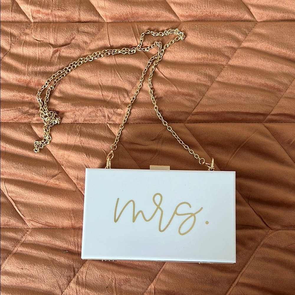 White and Gold 'Mrs.' Clutch Bag